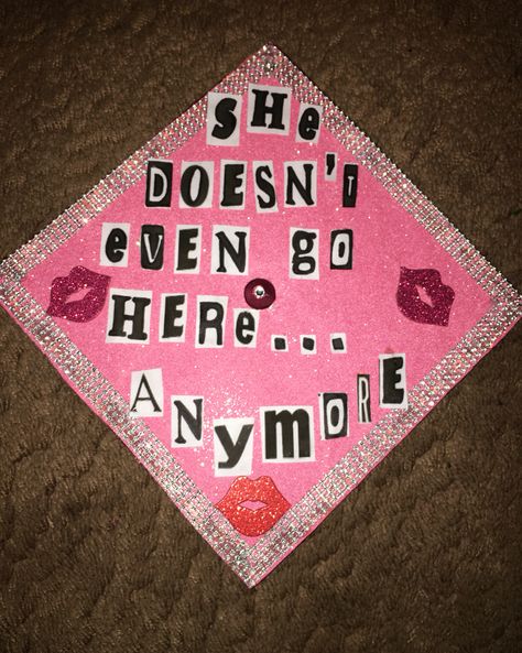 Mean girls inspired high school graduation cap Mean Girls Cap Decorations, Clueless Graduation Cap, Clueless Grad Cap, Mean Girls Graduation Cap, Coquette Grad Cap Ideas, Mean Girl Graduation Cap, Monster High Graduation Cap, Mean Girls Grad Cap, It’s Been A Long Time Coming Grad Cap