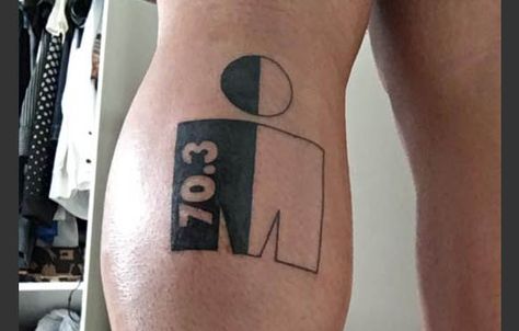 The IRONMAN logo has become a badge of honor for IRONMAN finishers across the globe. Whether it's the small M-Dot on the calf or part of a larger piece on your shoulder, there's no better way to solidify your superhuman status than with some ink. Mdot Tattoo Ironman, 70.3 Ironman Tattoo, Half Ironman Tattoo, Ironman 70.3 Tattoo, Ironman Tattoo Triathlon, Tri Tattoo, Ironman Tattoo Ideas, Ironman Motivation, Ironman Logo