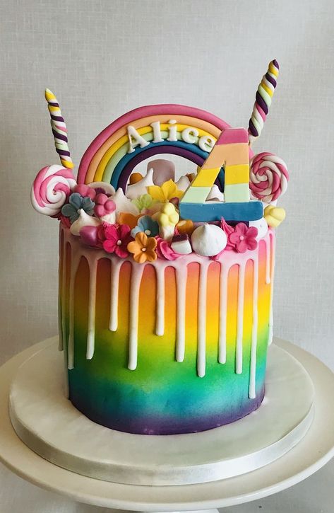 Ombre rainbow sweetie theme birthday drip cake Rainbow Drip Cake, Birthday Drip Cake, Drip Cake, Mum Birthday, Drip Cakes, Cake Art, Themed Cakes, Sweet Tooth, Birthday Cake