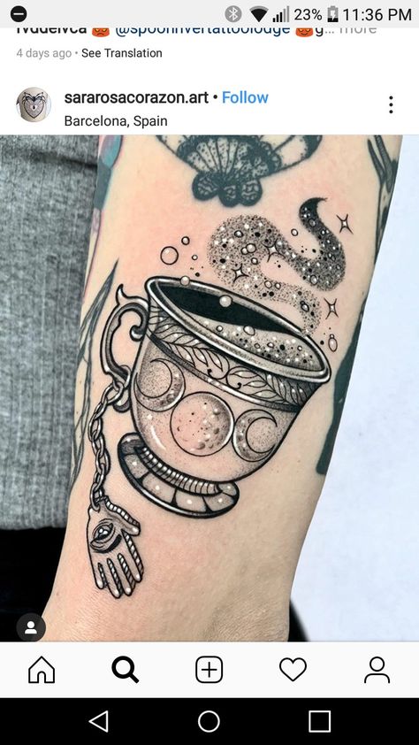 Cup Of Tea Tattoo, Teapot Tattoo, New Tattoo Styles, Coffee Cup Tattoo, Tea Tattoo, Teacup Tattoo, Cup Tattoo, African Tattoo, Bestie Tattoo