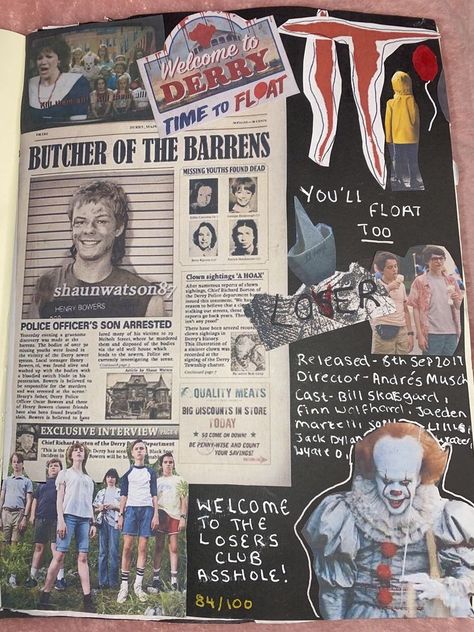 Horror Movie Journal, Film Journal Aesthetic, Movies Scrapbook, Tv Journal, It Film, Aesthetic Movie, It Movie, Scrapbook Inspo, Movie Journal