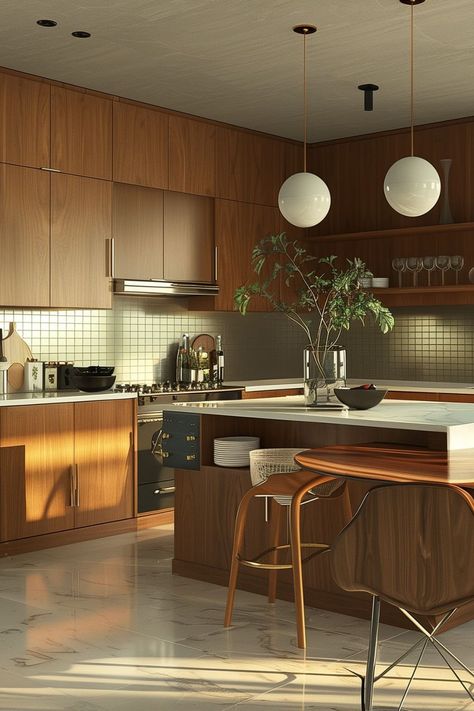 Mcm Kitchen, Brown Kitchens, Mid Century Modern Kitchen, Mid Century Kitchen, How To Give, Kitchen Inspiration Design, Apartment Kitchen, Mid Century Modern House, Kitchen Designs