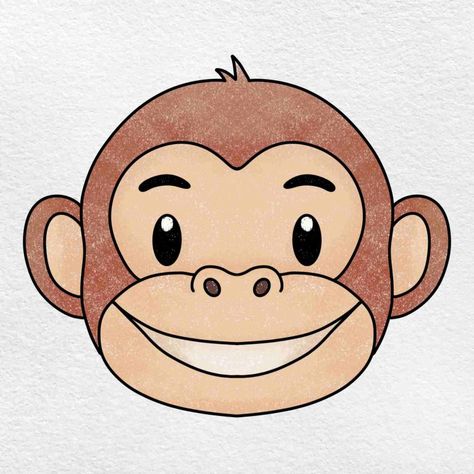 How to Draw a Monkey Face - HelloArtsy Monkey Face Drawing, Monkey Drawing Easy, Monkey Drawing, Oil Pastel Drawings Easy, Tree Drawings Pencil, Ideas For Fun, Easy Animal Drawings, Monkey Wallpaper, Cartoon Monkey