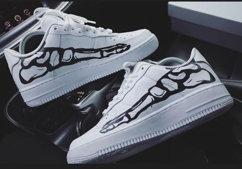 custom skeleton foot af1 Bugaboo Donkey, Customized Shoes, Nike Shoes Women Fashion, Custom Sneakers Diy, Custom Af1, Nike Shoes Air Force, Painted Sneakers, Shoe Designs, Custom Kicks