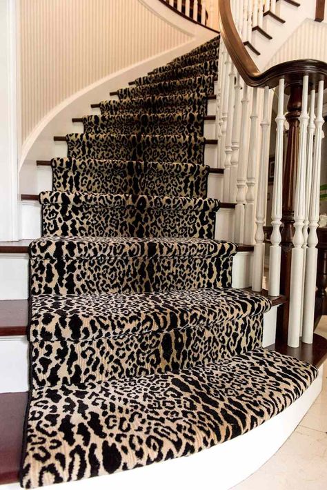 Animal Print Carpet, Foyer Staircase, Staircase Runner, Maximalist Design, Stair Decor, Stair Runner Carpet, Carpet Stairs, Stair Runner, Staircase Design