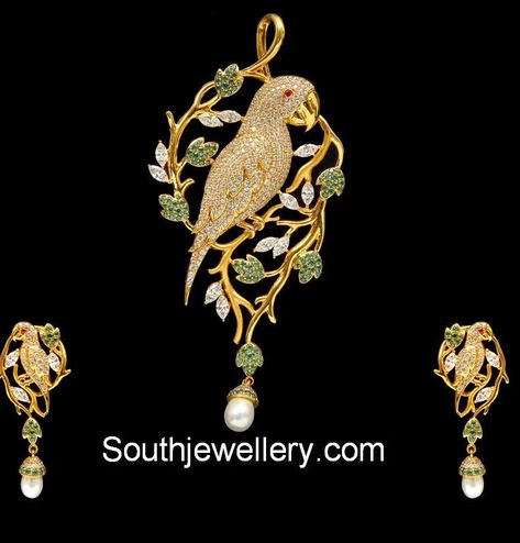 gold parrot pendant set Parrot Jewelry, Parrot Design, Real Gold Jewelry, Bridal Jewelry Collection, Gold Pendant Jewelry, Gold Bride Jewelry, Indian Jewelry Sets, Gold Bangles Design, Gold Jewelry Necklace