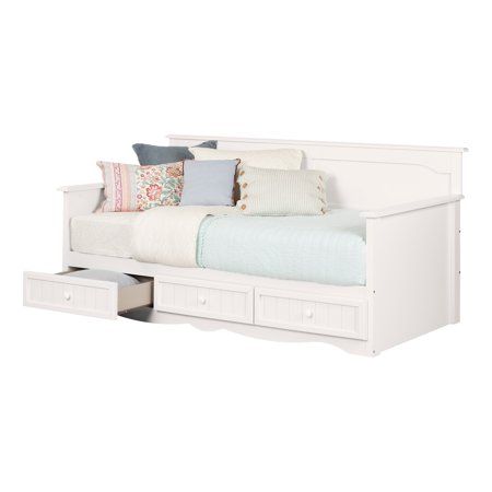 South Shore Savannah Daybed with Storage, Multiple Finishes, White Bed Small Room Ideas, Storage Daybed, Shore Furniture, Coastal Bed, White Daybed, Twin Storage, Full Daybed, Wooden Platform Bed, Wood Daybed