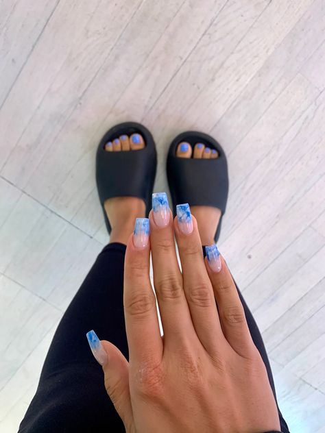 Medium Ombré Nails, Medium Square Summer Nails, Marble Nails Medium Length, Blue Marble Nails Short, Blue Shade Nails, Medium Square Acrylic Nails Summer, Blue Nails Medium Length, Blue Medium Nails, Medium Length Acrylic Nails Designs