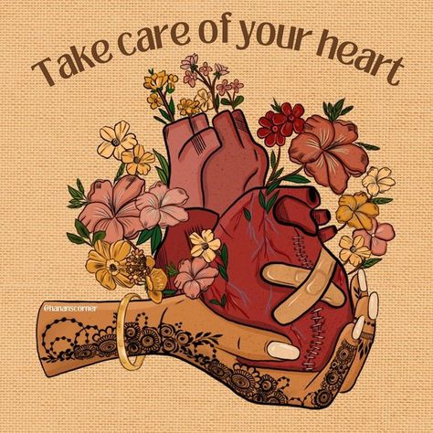 Healthy Heart Quotes, Healing Heart Art, Healing Illustration, Healed Heart, Take Care Of Your Heart, Self Love Art, Heart Drawings, Heart Care, Art Prints Boho