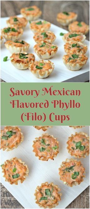 Savory Phyllo (Filo) Cups - Mexican Flavored Appetizer #appetizers #bitesize #snack #phyllo #baking #cheese #gameday #holidays Filo Cups, Appetizers Savory, Savory Bakes, Phyllo Recipes, Cook Vegetarian, Creative Catering, Phyllo Cups, Mexican Appetizers, Appetizers For Kids