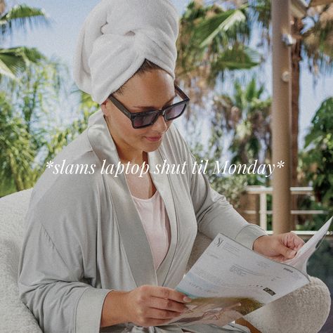 Woman relaxing wearing Faceplant Bamboo Loungewear and reading a magazine with text over the image that says "*slams laptop shut til Monday*" Slams Laptop Shut Til Monday, The Weekend, Laptop, Quick Saves