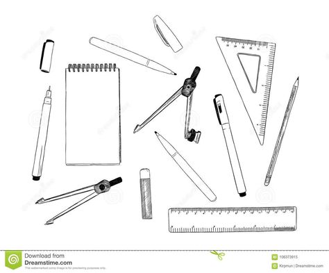 Set Of Stationary , Hand Draw Element Sketch Vector. Stock Vector - Illustration of line, drawing: 106373915 Stationary Sketch, School Equipment, Office Stationary, Hand Draw, Hand Drawn Vector, Vector Stock, Line Drawing, Stock Vector, Hand Drawn