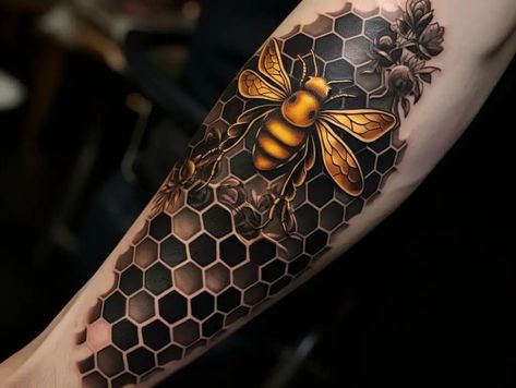 Honeycomb Tattoos, Honey Bee Tattoo, Honeycomb Tattoo, Tattoo Sleeve Filler, Tattoos Infinity, Tattoo Filler, Tattoos Mandala, Skeleton Hand Tattoo, Inspiration Tattoo