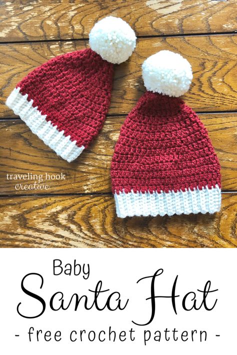 Crochet Santa Beanie, Crochet Baby Santa Hat Free Pattern, Baby Santa Hat Crochet Pattern Free, Crochet Baby Christmas Hat, Crochet Baby Santa Hat, Baby Crochet Hats, Crochet Christmas Hat, Baby Christmas Hat, Baby Santa Hat