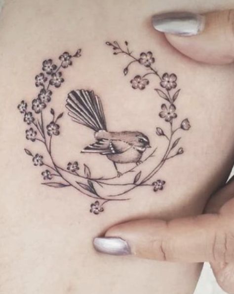 Fantail Tattoo, Wagtail Tattoo, Fantail Bird, Robin Bird Tattoos, Forget Me Not Tattoo, Robin Tattoo, Micro Realism, Cuff Tattoo, Small Girl Tattoos