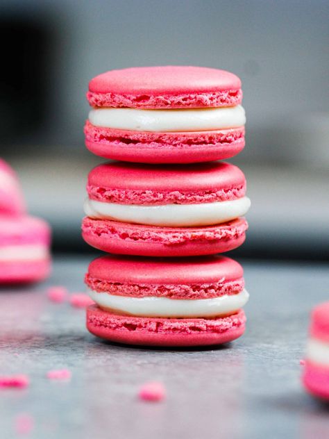 Macaron Troubleshooting, Pink Macarons, French Macarons Recipe, Recipe Step By Step, Kids Cooking, Macaron Recipe, Pink French, Gel Food Coloring, Cookie Inspiration