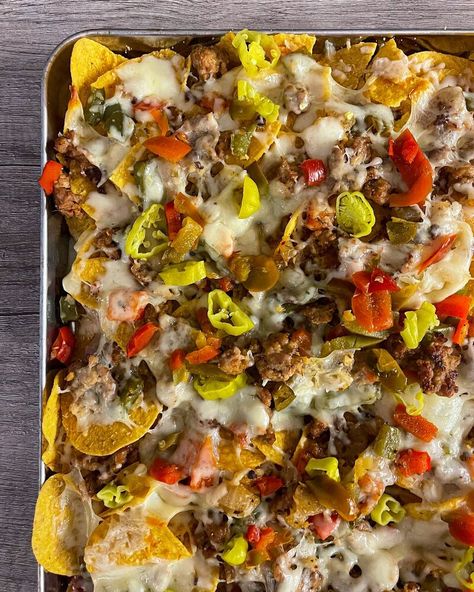 Italian Sausage Nachos, Italian Sausage Peppers And Onions, Italian Nachos, Italian Sausage Peppers, Pepper Nachos, Sausage Peppers And Onions, Toasted Crostini, Eggplant Caponata, Mexican Tacos