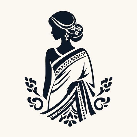 Vector saree with women figure clothing ... | Premium Vector #Freepik #vector #woman #fashion #beauty #boutique Wall Painting For Fashion Designer, Logo Design Ideas Fashion Clothing, Jappenes Art, Mehendi Sketch, Saree Drawing, Flex Background, Business Hashtags, Japanese Ornament, Iphone Wallpaper Violet