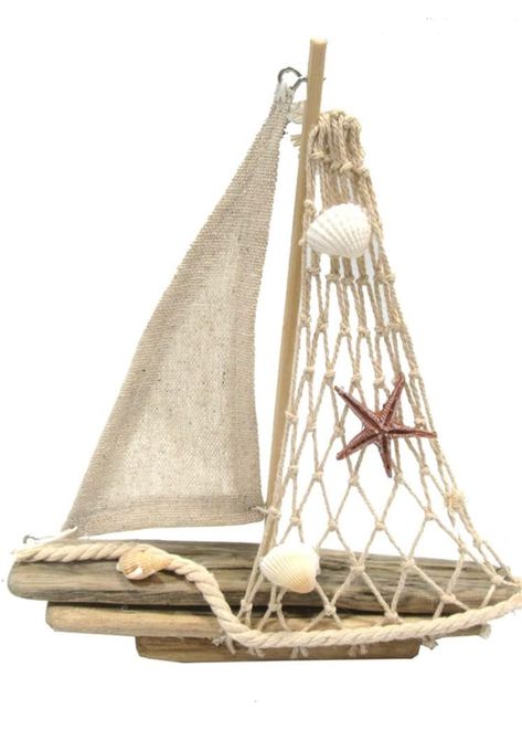 Parlor Ideas, Coastal Decorative Pillows, Beach Table Decorations, Beachy Pillows, Boat Table, Sailing Decor, Hanging Glass Terrarium, Sailboat Decor, Wooden Sailboat