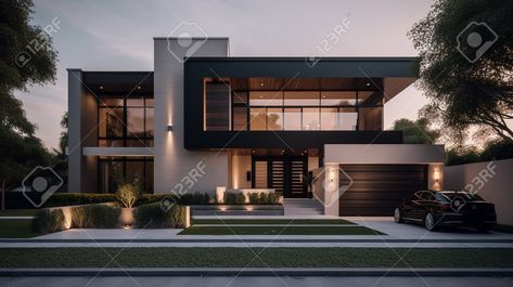 Modern 3 Story House, House Underground, 3 Story House, Modern Suburban House, Bloxburg Layout, Bloxburg Modern House, House Projects Architecture, Exterior Door Designs, Modern Water Feature