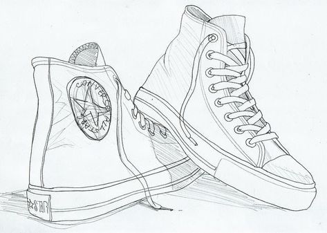 Converse 2020, Converse Drawing, Contour Line Drawing, Drawing Shoes, Sneakers Drawing, Shoe Sketches, Observational Drawing, High Top Converse, Object Drawing