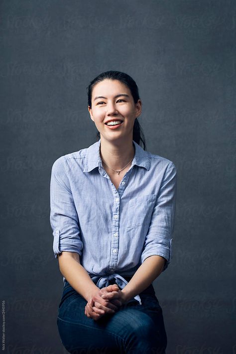 Mixed Beautiful Asian Woman Portrait In Studio | Stocksy United Headshot Photography Women, Headshots Women Creative, Profile Photoshoot, Portrait In Studio, Timeless Portraits, Business Portraits Woman, Portraits Studio, Business Portrait Photography, Blue Shirt Women