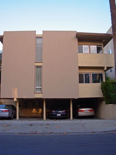 Dingbat, Brentwood Dingbat Architecture, Apartment Pool, Leather And Wood, Steel Columns, Best Leather, Wood Headboard, Photography Film, Random Photos, Nice Leather