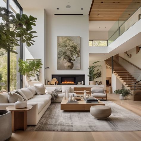 La Living Room, Sustainable Living Room, American Interior Design, La Living, High Ceiling Living Room, Contemporary Lounge, Luxury Sustainable, Modern Minimalist Living Room, American Interior