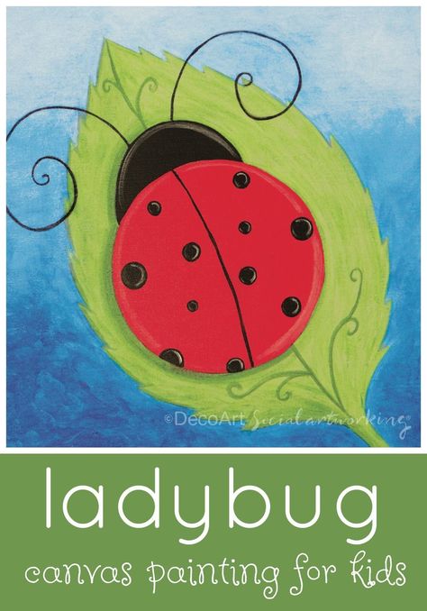 Ladybug Canvas Painting, Kids Paint Night, Canvas Painting For Kids, Pre Drawn Canvas For Painting, Canvas Paint Party, Acrylic Painting For Kids, Social Artworking, Canvas For Painting, Pre Drawn Canvas