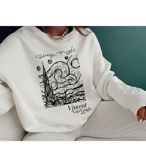 Van Gogh Starry Night Sweatshirt ,Aesthetic Art Clothing,Van Gogh Crewneck ,Art Clothes ,Fine Art,Famous Paintings T Shirt Painting Ideas, Art Famous Paintings, Sweatshirt Aesthetic, Fashion Artwork, Famous Paintings, Types Of T Shirts, Art Clothing, Aesthetic T Shirts, Starry Night Van Gogh