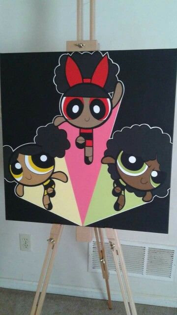 Real Power Puff Girls Black Powerpuff, Drawings Of Love, Cute Drawings Of Love, Art Du Croquis, Power Puff Girls, Hippie Painting, Power Puff, The Powerpuff Girls, Cute Canvas Paintings