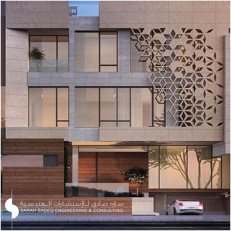 Mure bois Commercial Design Exterior, Balcony Grill Design, Facade Architecture Design, Front Elevation Designs, Modern House Facades, Modern Exterior House Designs, Lan Can, Bungalow Design, House Front Design