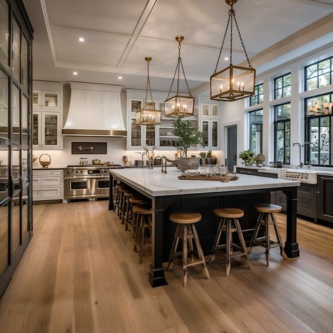 Open Kitchen Big Island, Luxury Large Kitchen, Large Kitchen Island Dimensions, Kitchens With Massive Islands, 7 Ft Island Kitchen, Dream Kitchen With Island, Farmhouse Mansion Kitchen, Big Spacious Kitchen, Texas Style Kitchen