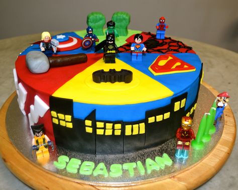 Superhero Cake Ideas, Lego Superhero Cake, Cake Superhero, Marvel Birthday Cake, Cake Lego, Lego Birthday Cake, Marvel Cake, Superhero Birthday Cake, Lego Cake