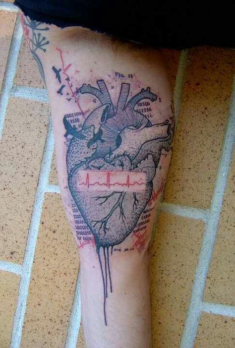 Ok, i want this Anatomical Tattoo, Realistic Heart Tattoo, Ems Tattoos, Tattoos Pinterest, Anatomical Heart Tattoo, Nurse Tattoo, Heartbeat Tattoo, Photoshop Styles, Incredible Tattoos