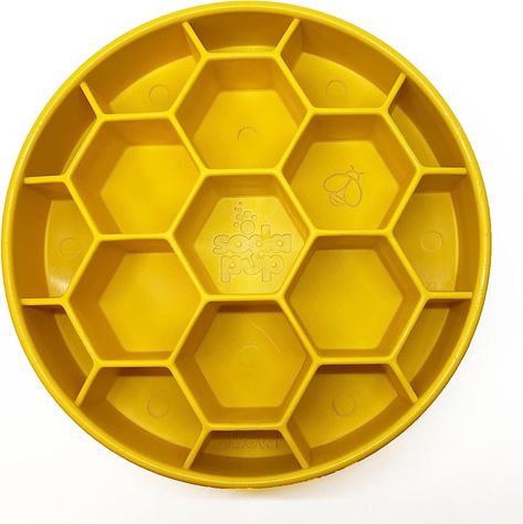 FUN ENRICHMENT FEEDER – Discover all the buzz over this durable Honeycomb Enrichment Bowl, which promotes healthy, slower eating. It's great for serving wet & dry foods together and works for all dog sizes, including puppies. Size 8" x 8” BENEFITS OF ENRICHMENT FEEDERS – Promote mental stimulation, slow down eating, promote better gut health, engage natural foraging instincts, and stimulate saliva to aid digestive health. Natural Eating, Food Types, Dog Enrichment, Slow Feeder, Wood Block Printing, Honeycomb Design, Dog Gear, Dog Eating, Chew Toy