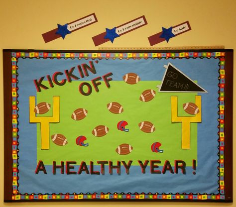 Health Teacher Classroom Decorations, Welcome Back To School Nurse Bulletin Boards, Health Room Bulletin Boards, School Nurse Bulletin Board Ideas Elementary, Bulletin Board Ideas For School Nurse, Healthy Living Bulletin Board Ideas, Pediatric Bulletin Board Ideas, Nurse Office Bulletin Board Ideas, Fall Clinic Bulletin Boards