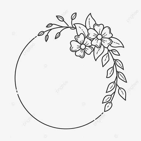 Flower Line Drawings Border, Acrylic Border Design, Floral Line Circle Art, Circle Flower Drawing, Circle With Flowers Drawing, Ring Of Flowers Drawing, Circle Designs For Project, Round Border Designs For Projects, Front Page Circle Design For Project