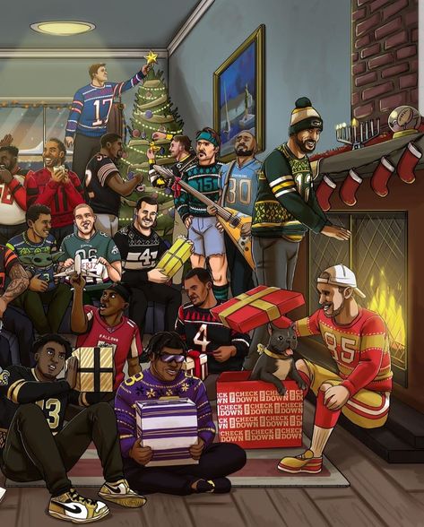 Christmas Nfl Wallpaper, Nfl Family, Nfl Artwork, College Football Art, Nfl Party, Nfl Christmas, Football Room, Nfl Wallpaper, Funny Football Videos