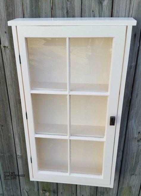 my-repurposed-life-simple-window-cabinet Old Window Projects, Repurposed Windows, Cabinet With Glass Doors, Window Crafts, Cabinet Plans, Litter Box Furniture, Window Projects, Old Windows, Diy Cabinets