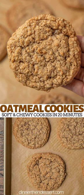 Oatmeal Cookies are the BEST soft and chewy cookie recipe, made with quick cooking oats, brown sugar, cinnamon, and vanilla extract, ready in under 20 minutes! #easy #chewy #oatmeal #best #oldfashioned #withquickoats #cinnamon #dinnerthendessert Chewy Oatmeal Cookies Recipe, Quick Cooking Oats, Oatmeal Cookies Easy, Quick Cookies, Cookie Recipes Chewy, Biscuits Diététiques, Healthy Oatmeal Cookies, Cookie Brownie Recipe, Chocolate Oatmeal Cookies