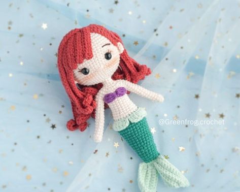 PATRÓN GRATIS Mi Muñeca Sirena Amigurumi - Crochetisimo Fin Ears, Mermaid Pattern, Green Frog, Princess Dolls, Tinker Bell, Bulky Yarn, Crochet Doll Pattern, Crochet Hook Sizes, Safety Eyes