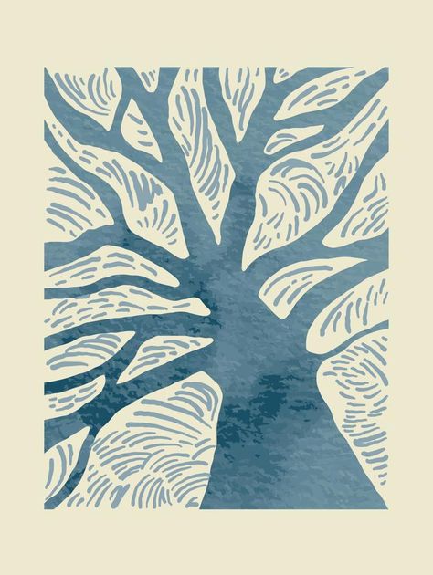 Abstract Tree Illustration, Abstract Nature Drawing, Tree Illustration Simple, Aesthetic Design Patterns, Tree Lino Print, Tree Illustration Design, Linocut Tree, Tree Linocut, Tree Graphic Design