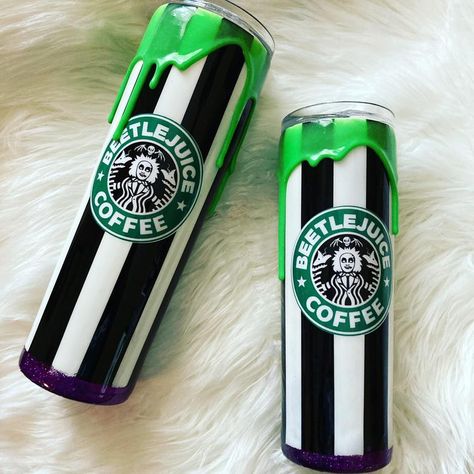 Beetle Juice Tumbler, Beetlejuice Tumbler, Drip Tumbler, Tumblr Cup, Custom Painted Shoes, Beetle Juice, Custom Starbucks Cup, Tumbler Cups Diy, Diy Tumblers