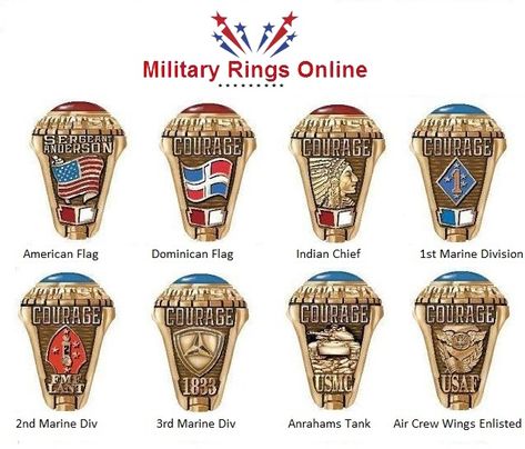 Here are some of the most popular rings that are available at Military Online Shopping. Personalize your ring to record your service in the United States Marine Corps Marine Corps Wedding, Marine Corps Rings, Dominican Flag, Marine Corps Gift, Shock And Awe, Army Strong, Popular Rings, Rings Collection, Indian Chief