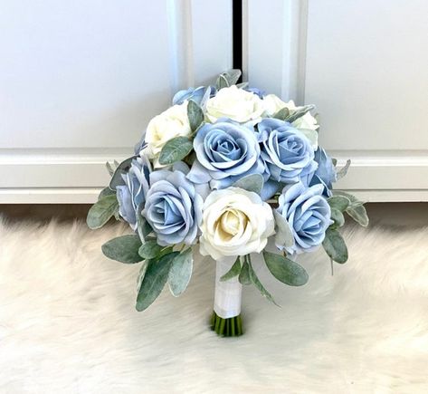 Light Blue Bouquet, Dusty Blue Bouquet, Prom Flowers Bouquet, Ivory Rose Bouquet, Blue Bridal Bouquet, Blue Corsage, Ivory Bridal Bouquet, Ribbon Rose Bouquets, Ivory Bouquet Wedding