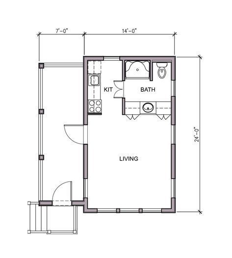 Studio Apartment House Plans, Efficiency Apartment Ideas, Studio Cottage, Cottage Floor Plan, Bachelor Apartments, Floor Plan With Dimensions, Guest House Small, Studio Suite, Guest House Plans