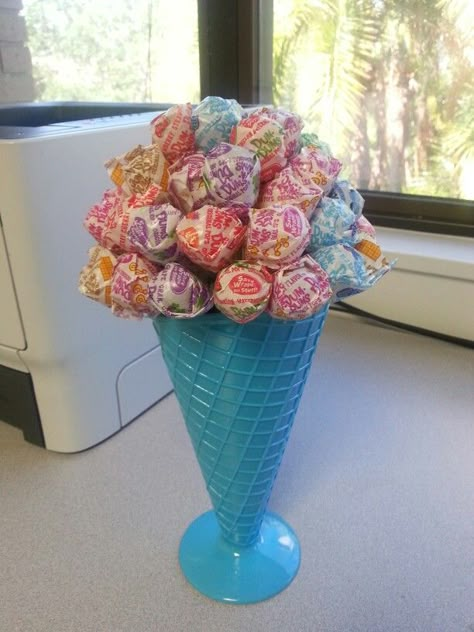 Made this centerpiece for an ice cream social we are having at work Sweets Party Centerpieces, Ice Cream Party Ideas Birthdays, Ice Cream Birthday Party Activities, Ice Cream Diy Decorations, Diy Ice Cream Party, Ice Cream Centerpiece, Ice Cream Birthday Party Centerpieces, Ice Cream Party Crafts, Ice Cream Centerpieces