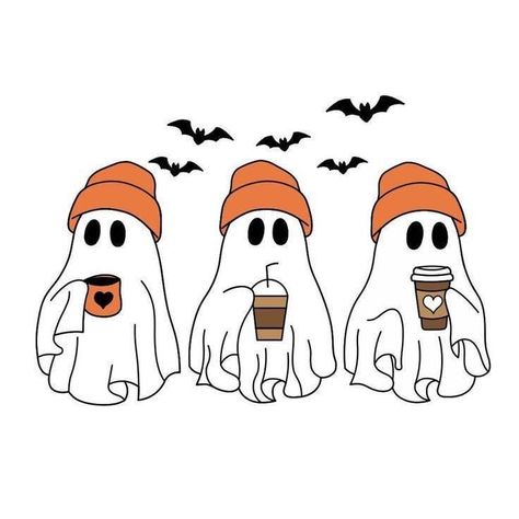 Halloween Esthetics Background, Spooky Coffee Wallpaper, Ghost With Iced Coffee, Ipad Background Fall, Fall Ghost Aesthetic, Halloween Coffee Drinks, Halloween Cute Aesthetic, Ghost Holding Coffee, Halloween Icons Aesthetic