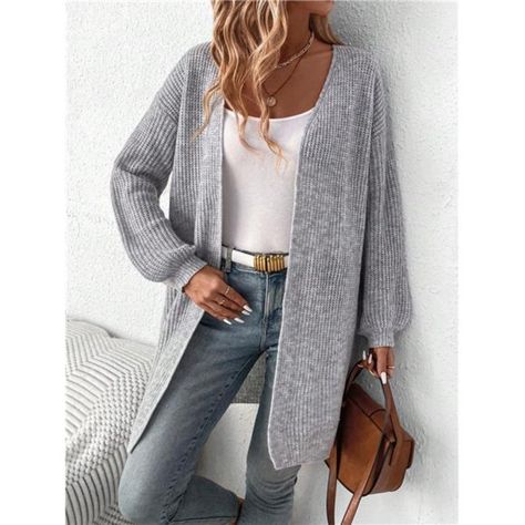 -Item Id 38443335 -Details: Rib-Knit -Sleeve Type: Drop Shoulder -Style: Casual -Color: Grey -Pattern Type: Plain -Sleeve Length: Long Sleeve -Length: Thigh Length -Temperature: Spring/Fall (18-25/63-77) -Fit Type: Loose -Fabric: Slight Stretch -Material: Knitwear -Composition: 100% Polyester -Care Instructions: Machine Wash Or Professional Dry Clean -Body: Unlined -Sheer: No **Open To Offers!!!** **Bundle To Save More** **30% Off Bundles Of 2 Or More Items!!** ***Orders Go Out Within 5-10 Business Days!! Thank You For Your Patience!! Multiple Sizes And Colors Available In Most Styles Don't See Your Size Or Color Listed, Just Ask. Cardigan Without Buttons, Sleek Dress, Loose Fabric, Boutique Sweater, Everyday Chic, Clean Body, Knit Sleeve, Classy Chic, Grey Pattern